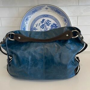 TANO Blue & Brown Leather Shoulder Bag—GORGEOUS!!  Roomy—New Condition!!